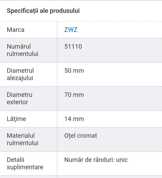 Vand 2 rulmenti axiali ZWZ 51110
