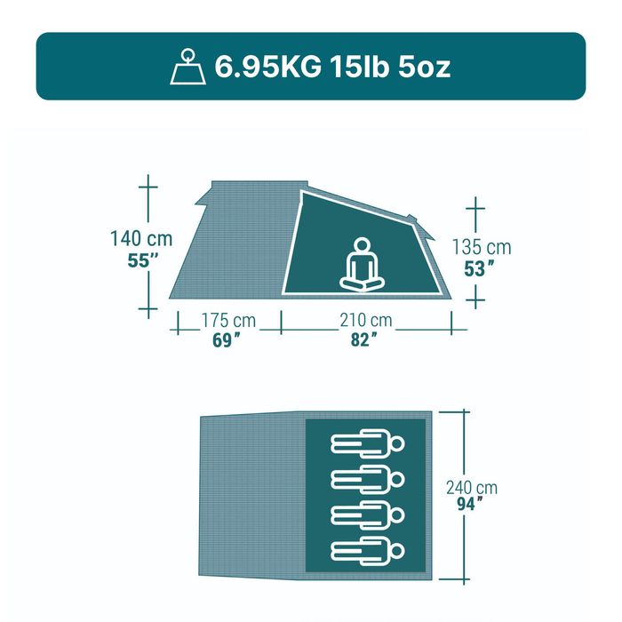 Cort de camping 4 locuri, Mh100 Xxl - No - produs resigilat Decathlon