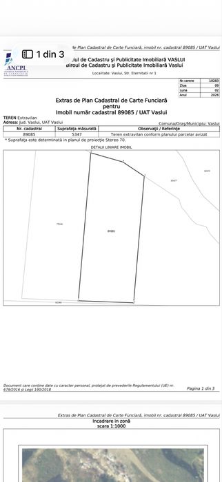 Teren 5.347 mp deschidere  47ml la  principala