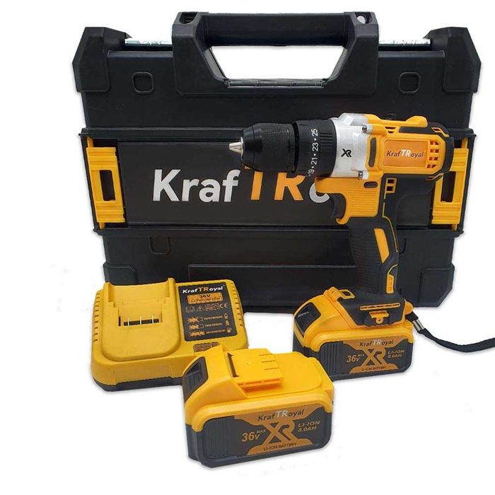 Безчетков Ударен Винтоверт 36 волта с Метална Глава с две батерии