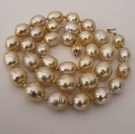 top lustru colier perle naturale aurii South Sea si aur 14k