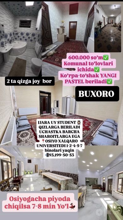 OXU ga yaqin Uchastka Student qizlarga ijaraga beriladi agenstva yo’q