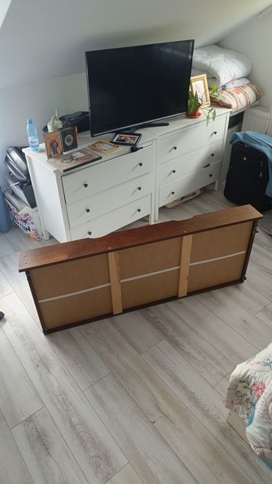 Pat de lemn masiv nuc 120 x 200 cm cu saltea și sertar