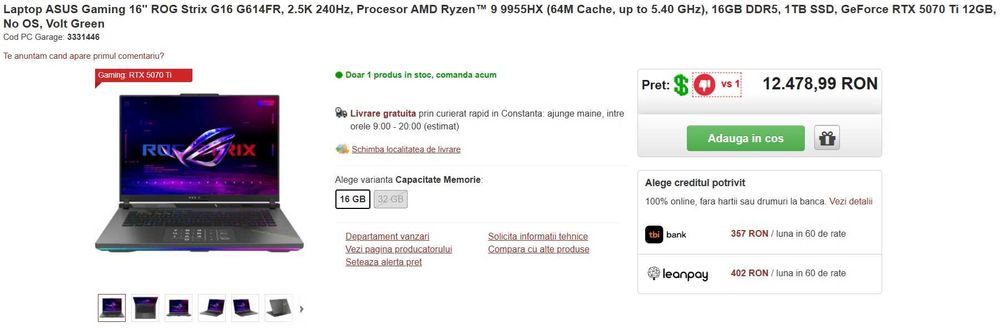 Laptop Gaming Asus ROG G16 • RTX 5070Ti • Ryzen 9 9955HX • (Garantie 2028)