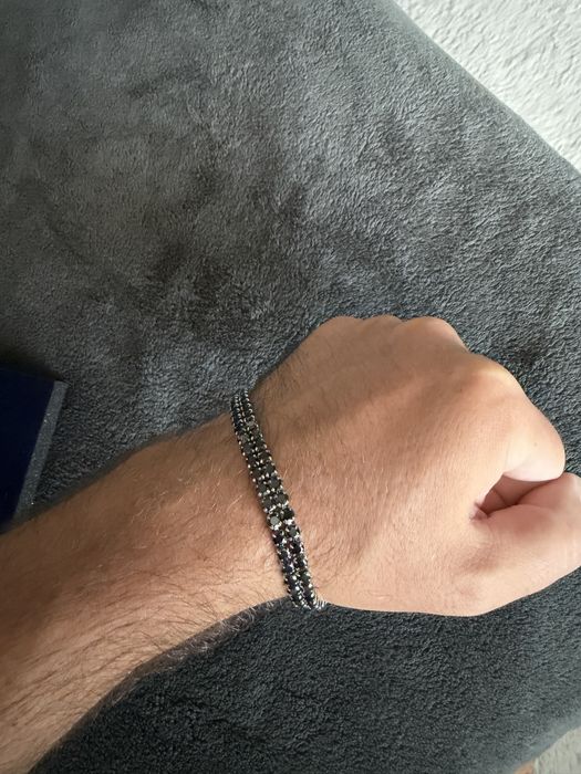 US Polo Assn . bratara unisex din otel inoxidabil cu 2 randuri de strasuri negre 20 cm lungime noua originala