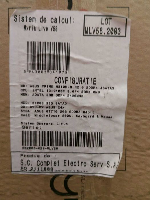 Desktop PC MYRIA Live V58 ASUS, Intel Core i3-9100F pana la 4.2GHz