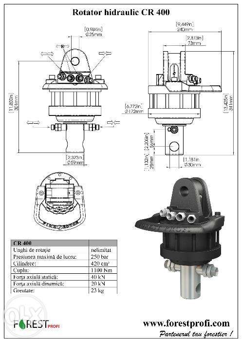 Rotator hidraulic 4 tone cu ax pentru graifer