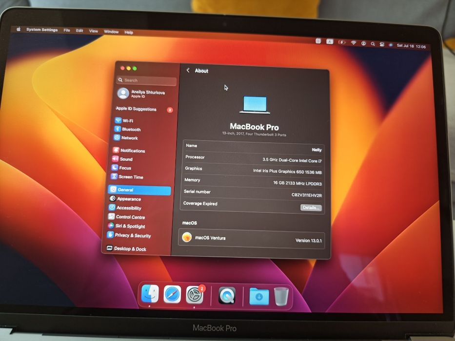 MacBook Pro i7 13.3 16Gb Ram 500Gb Storage