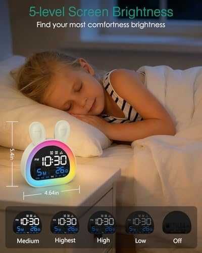Нов Детски дигитален будилник с 2 аларми RGB светлина зайче лампа стая дете