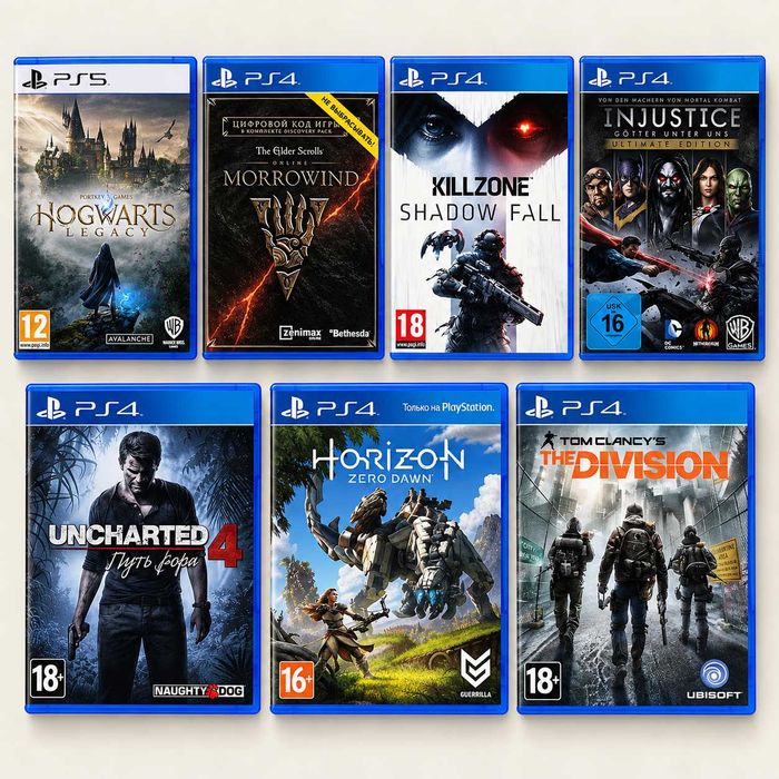 Диски PS4 / PS5 — Hogwarts, Resident Evil, Bloodborne, Atomic Heart