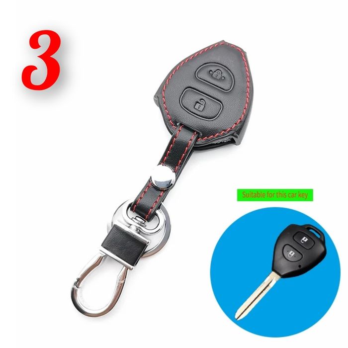 thumbnail image 2 of Black Leather Smart Key Cover – 3 Button, For Toyota Tacoma Land Cruiser Rav4, Remote Start Compatible 2 of 4