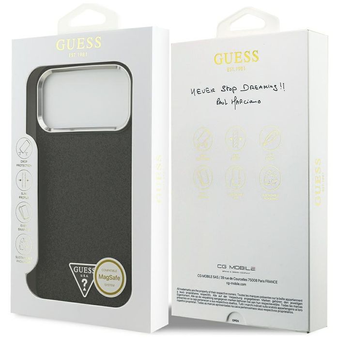Case guess glitter triangle logo magsafe for iphone 17 pro max black