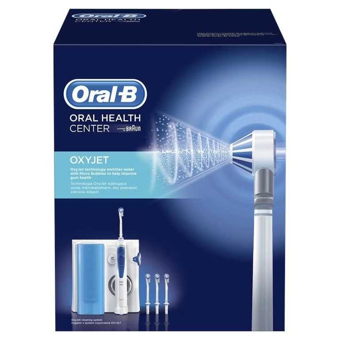 Irigator bucal Oral B. 5 trepte de intensitate. 4 capete intradentare