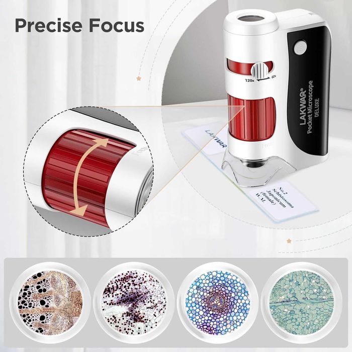 LAKWAR 60x-120x мини джобен микроскоп за деца с 5 предметни стъкла