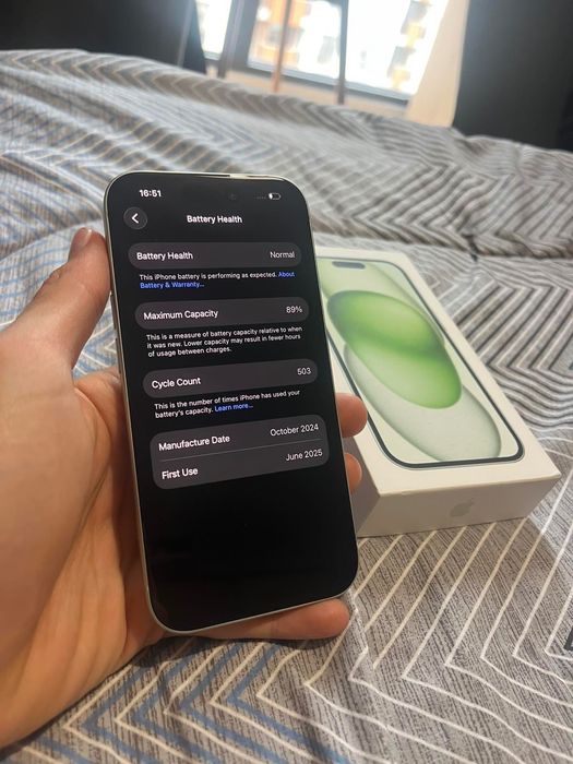 Iphone 15 Green КАТО НОВ 128GB 89% BH