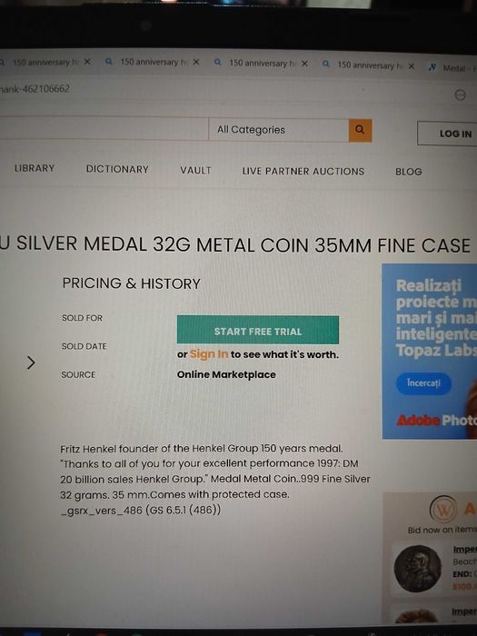 Medalie de Argint Fritz Henkel 1998 Multumire 150 de ani 30g, ag 999