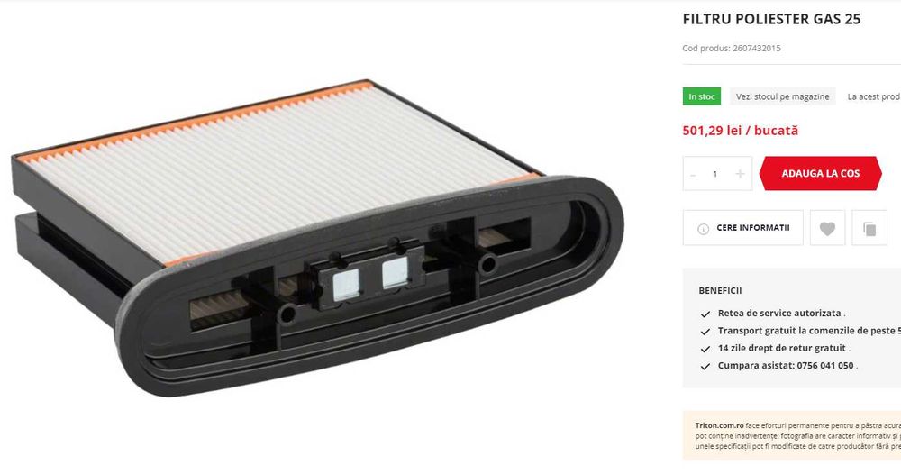 pentru aspirator BOSCH Filtru poliester pentru GAS 25