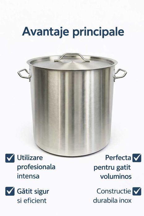Oala inox profesionala 50L 40x40 cm pentru gatit intensiv