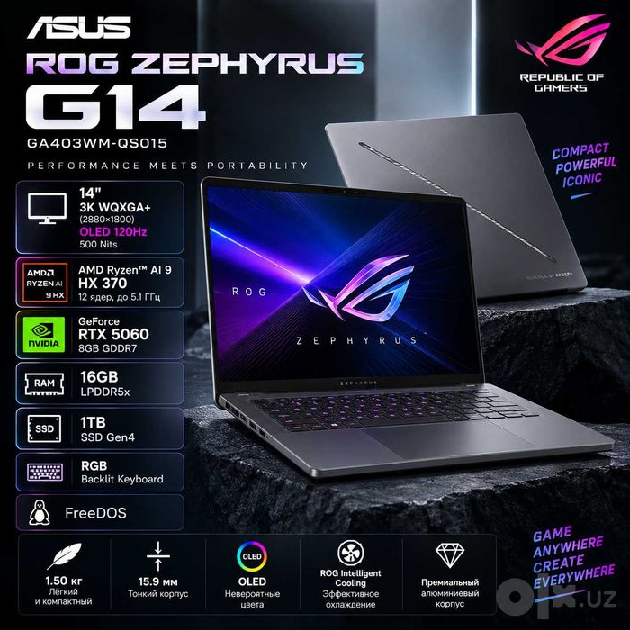 ASUS ROG Zephyrus G14 GA403WM— Ryzen AI 9 HX 370 RTX5060 OLED 3K 120Hz