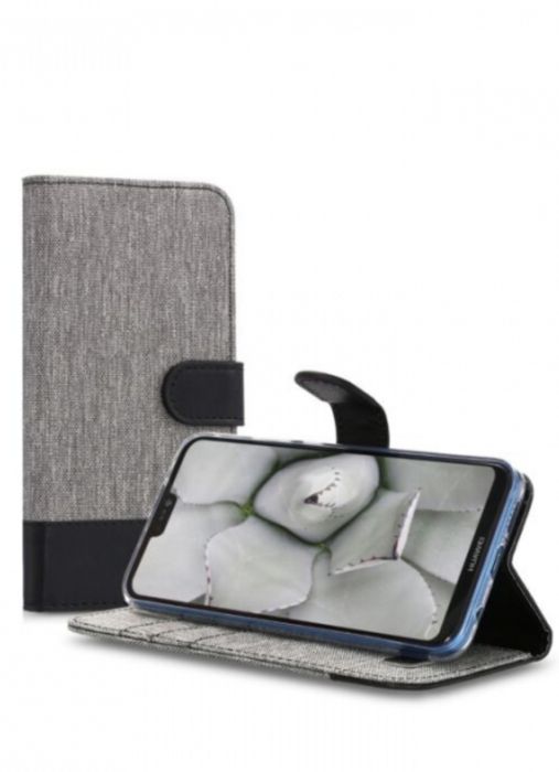 Husă tip portofel, din material textil, pentru Huawei P20 lite