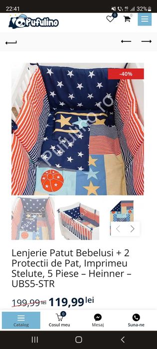 Lenjerie patuţ bebeluşi imprimeu Stelute, 5 piese