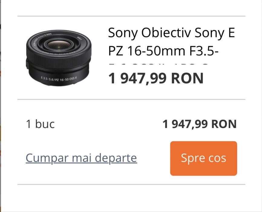 Obiectiv Sony 16-50 mm  cu stabilizare nou , nefolosit