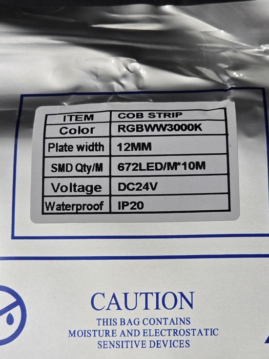 Bandă LED COB RGBW 10m WiFi – 672 LED/m, 24V, Alexa & Google Home