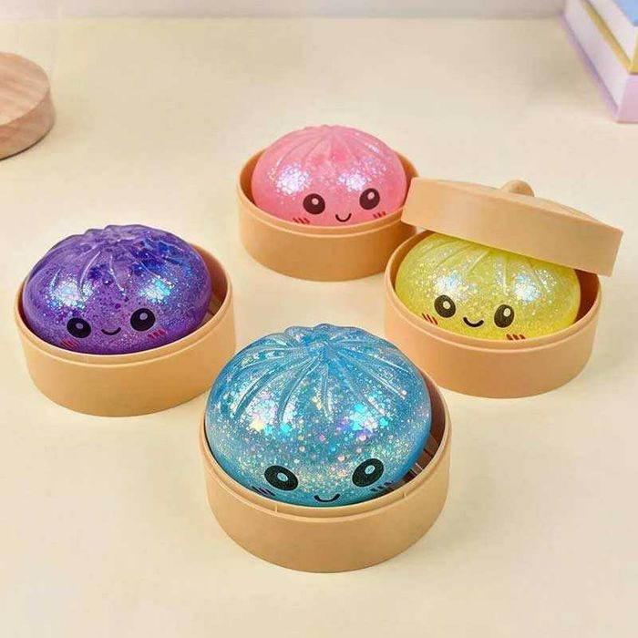 Гумена антистрес играчка Squishy Bun Dumpling с брокат 10 x 5 см
