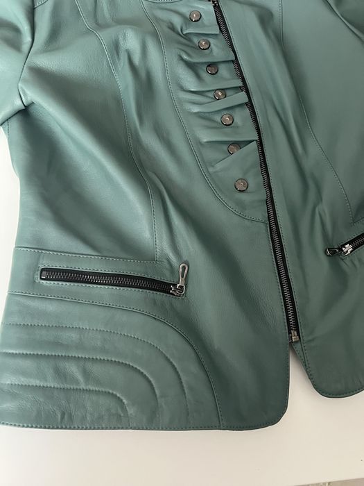 Geaca piele naturala turquoise marimea EU 50/ XXL