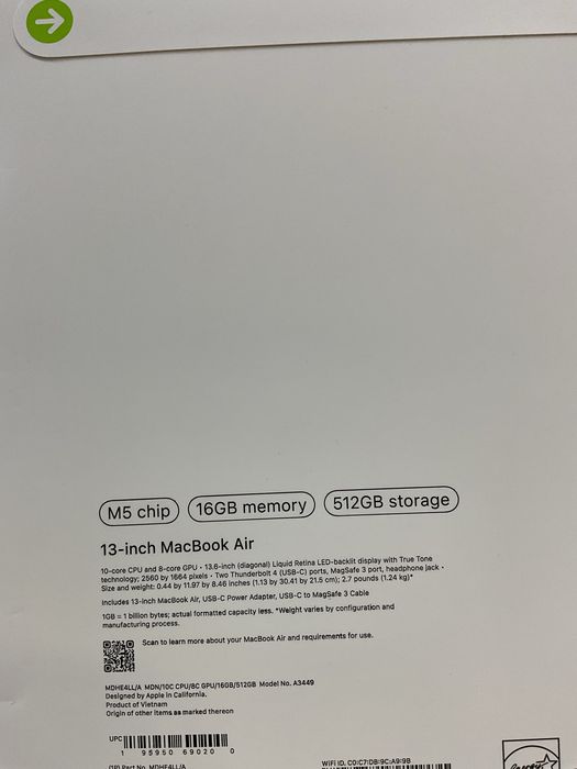 Yangi MacBook Air M5 (2025/2026) — Karobka, ochilmagan