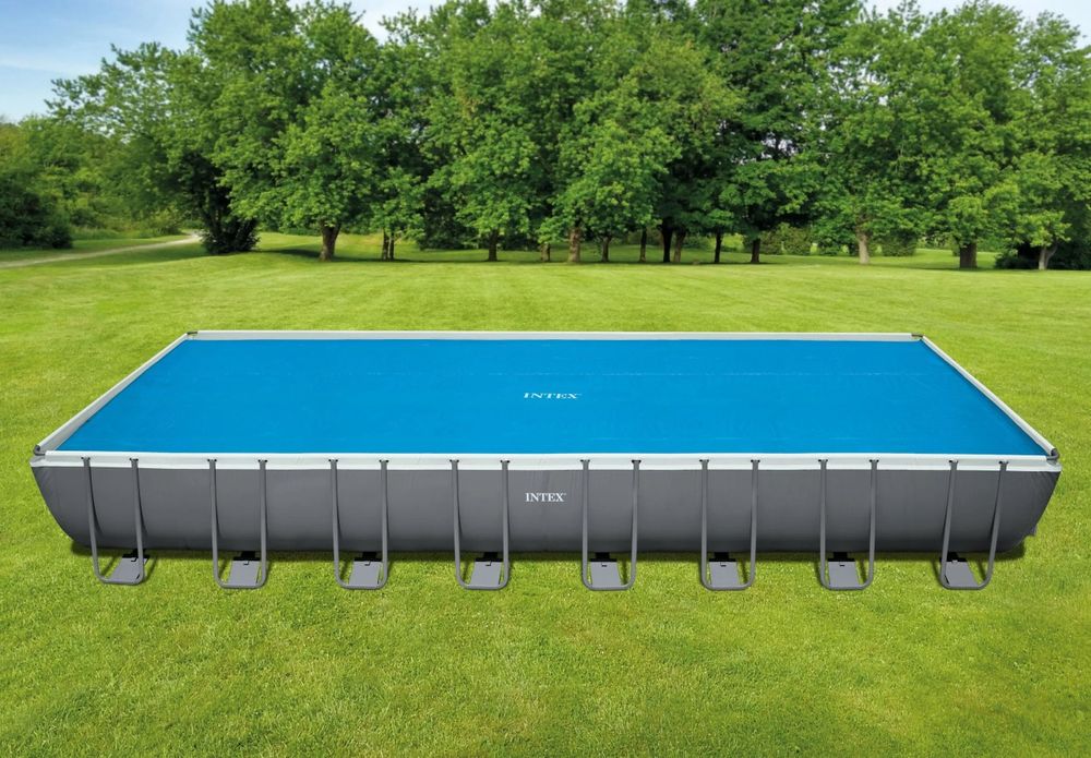 Соларно покривало INTEX, 732×366 см, PVC, устойчиво на UV, синьо
