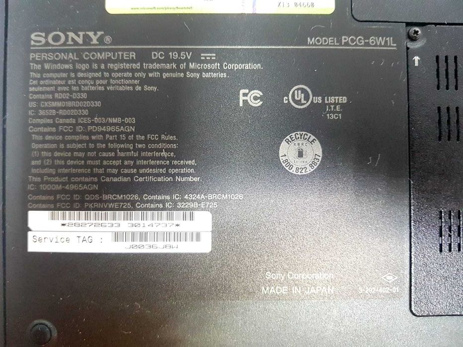 Ноутбук Sony PCG-6W1L