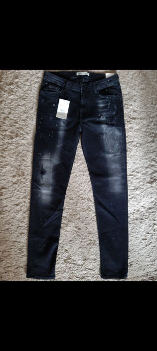 Blugi Zara skinny cu rupturi si piele,model Rick Owens,,40