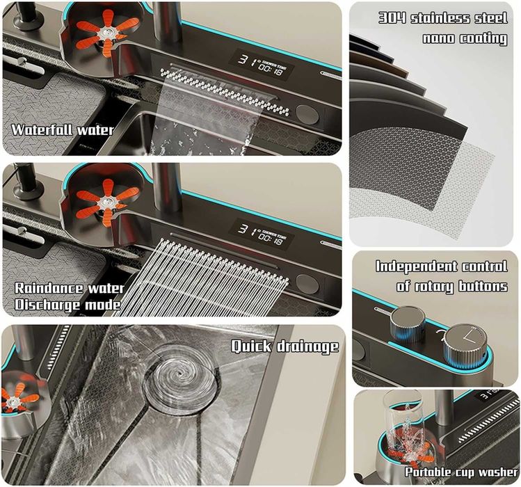 Луксозна мултифункционална кухненска мивка с двоен водопад