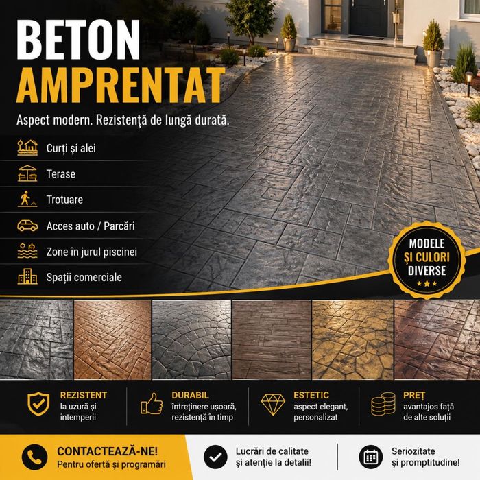 Beton Amprentat , executăm lucrari de cea mai inalta calitate , nu ezitati sa ne contactati la numarul afisat