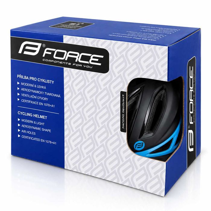 Велосипедна каска FORCE REX, In-Mold, S/M 56–58 см, Черно-синя, CE Сертификат