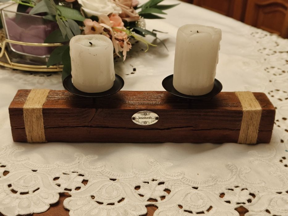 Suport lumânări lemn masiv - handmade rustic