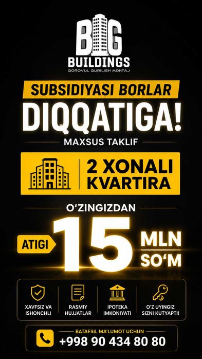 Vodnik shaharchasida yangi qurilgan kadastri tayyor uylar sotiladi.