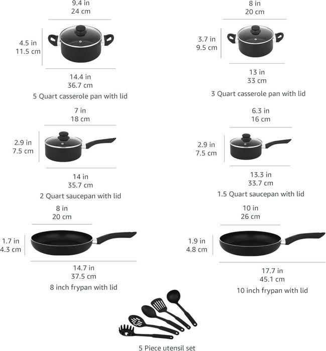 Комплект съдове за готвене с незалепващо покритие 15 части