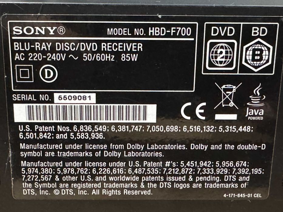 SONY BDV - F700 BLU-RAY DVD RECEIVER с дистанционно