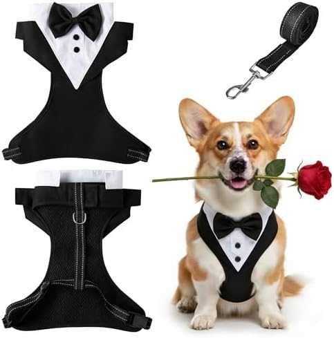 Нов Подплатен регулируем нагръдник смокинг с повод за малки кучета М размер