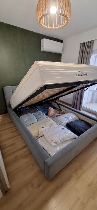 Vand Pat tapitat cu lada de depozitare cu saltea de spuma 140x200