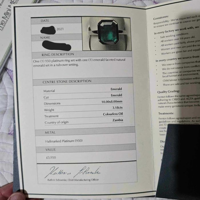 Inel emerald / platina/ verde/950