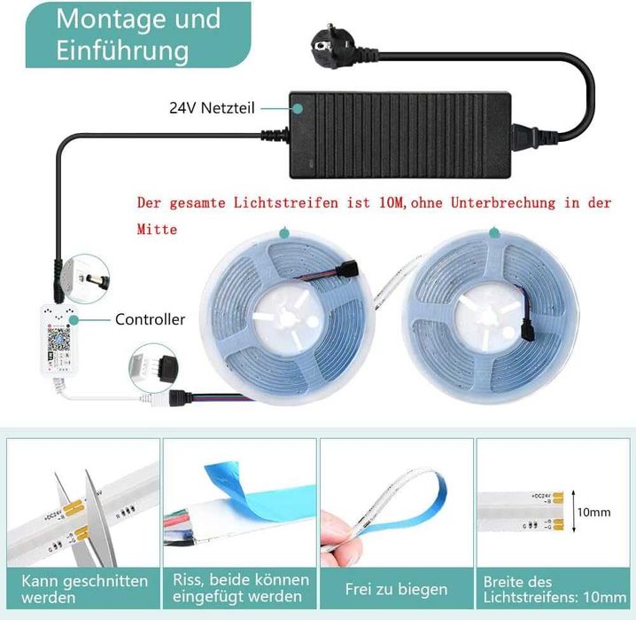 Bandă LED Neon RGBIC 10M – Smart, Flexibilă, Control Aplicație