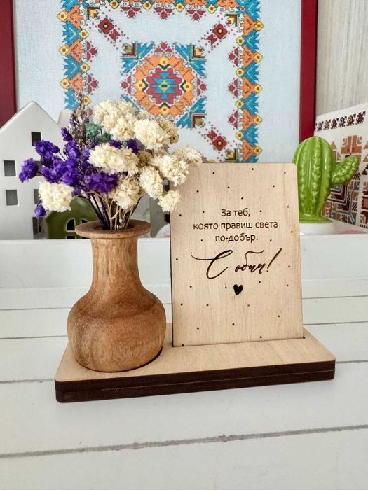 Мини дървени вазички – ръчна изработка - магнит, стойка, сет