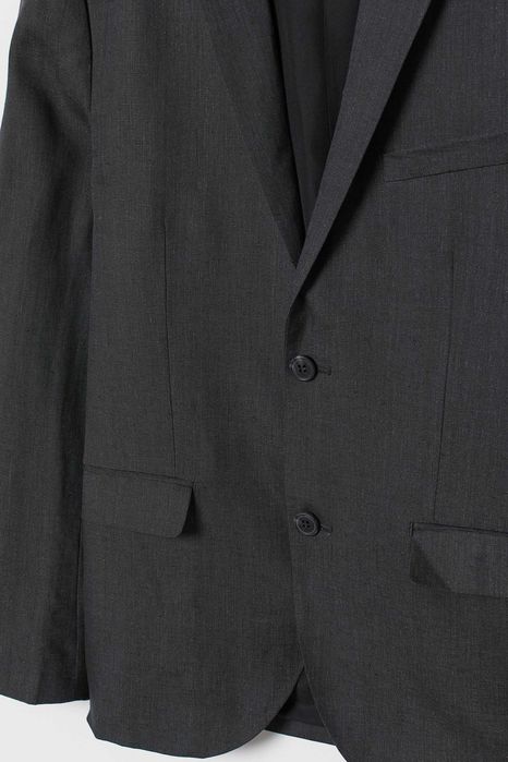 H&M - 2 costume vara premium slim fit din in 100% mar. 50/52 [talie 90-100 cm], gri/verde-kaki, noi