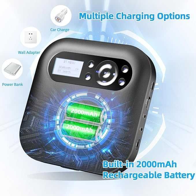 DESOBRY Bluetooth преносим CD плейър с високоговорители