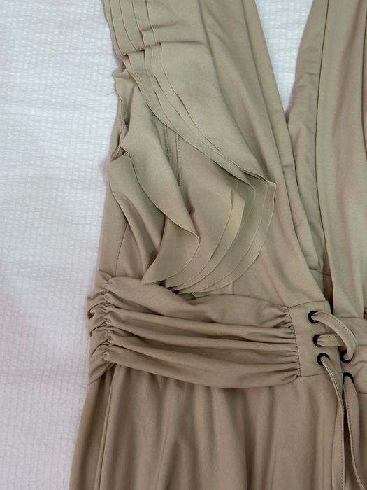 Женское элегантное длинное платье бежевого цвета, размер L