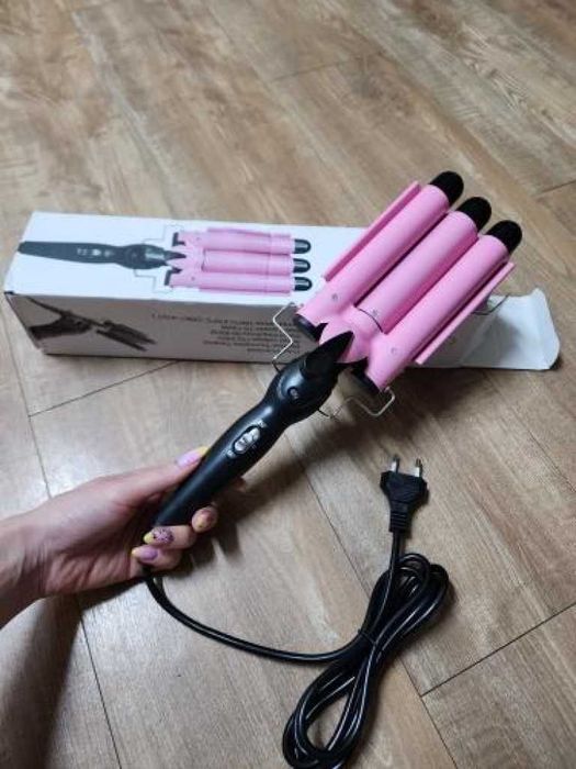Тройна ретро преса за къдрене на косата. Розова/златиста ДОСТАВКА С ЕКОНТ