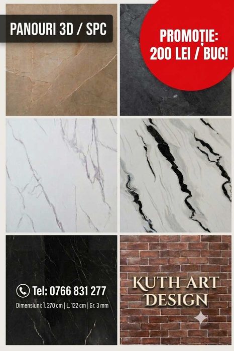 LICHIDARE DE STOC  panouri 3d Marble UV imitatie marmura/piatra/SPC/pvc